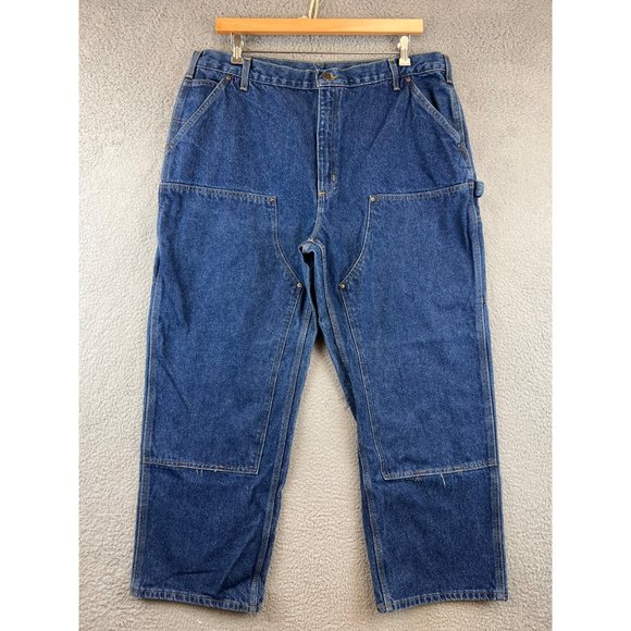 Men's Carhartt Double Knee Logger Denim Jeans 42x30 Blue Loose Original
